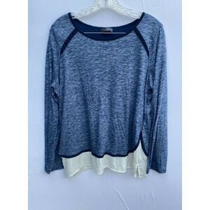The Limited XL Pullover Knit Blouse Long Sleeves Navy Blue Beige Hem